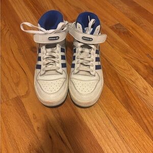 Adidas Kids' Cream and Blue High-Top Sneakers